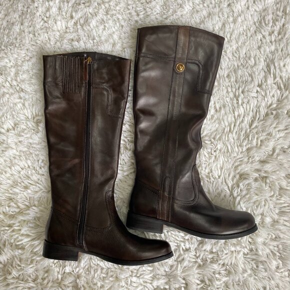 GUESS Premium Leather Brown Marshay Riding Boots - Picture 1 of 10